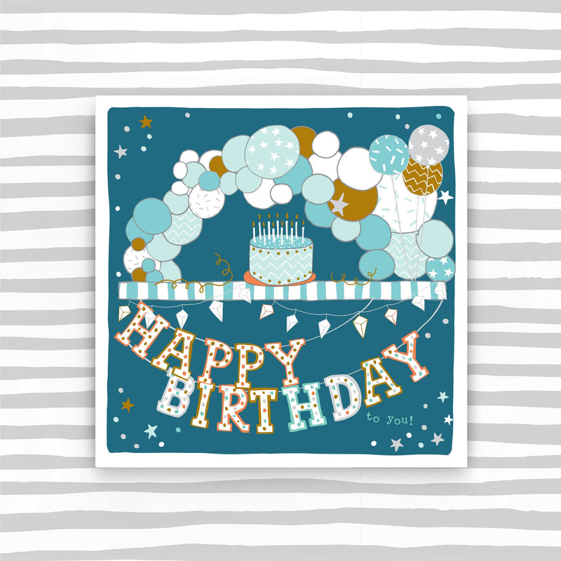 CB294 - Happy birthday - cake, balloons and bunting greeting card