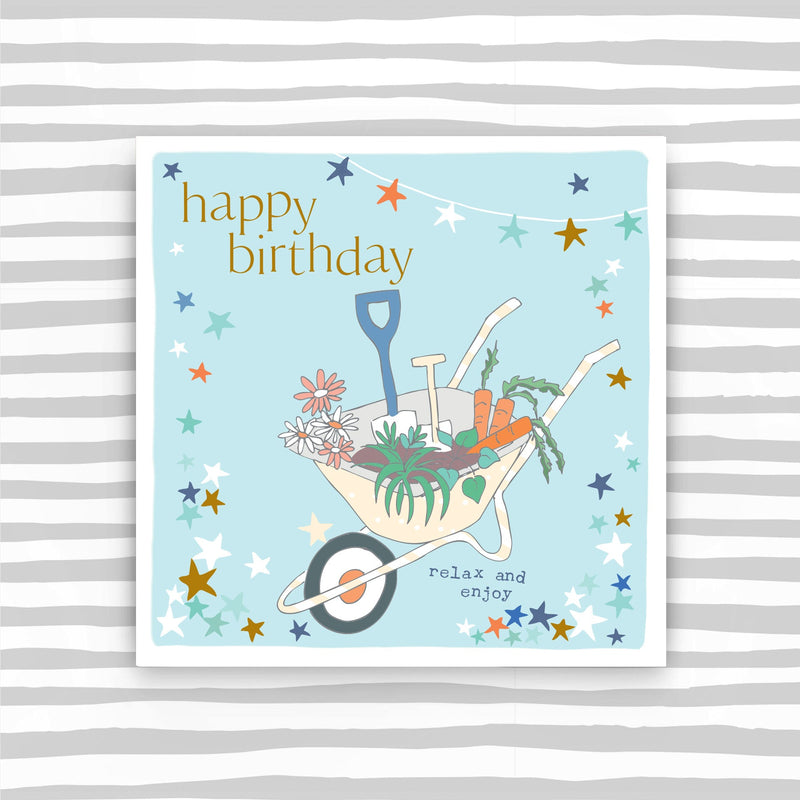 CB296 - Happy birthday - gardeners wheelbarrow greeting card