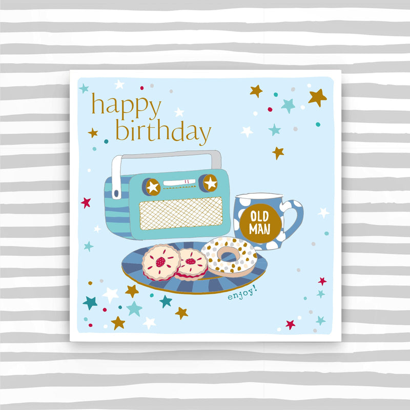 CB299 - Happy birthday - radio, mug and biscuits greeting card