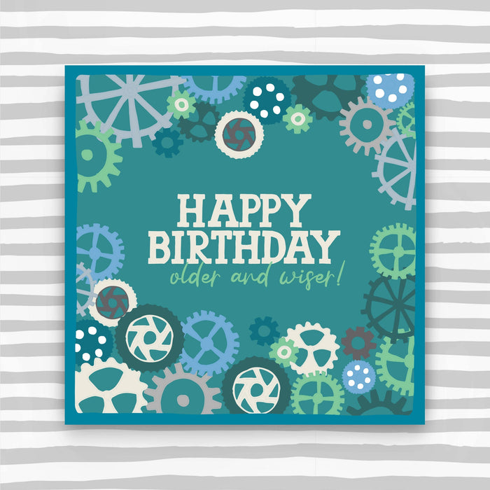 Happy Birthday Card, Older and Wiser - Green Cogs (CK17)