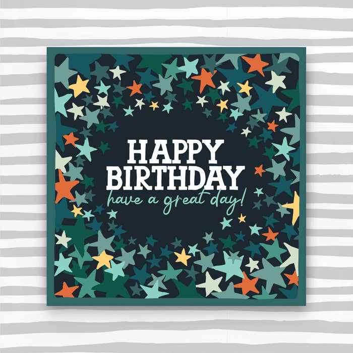 Happy Birthday Card, have a great day! - Green Stars (CK18)