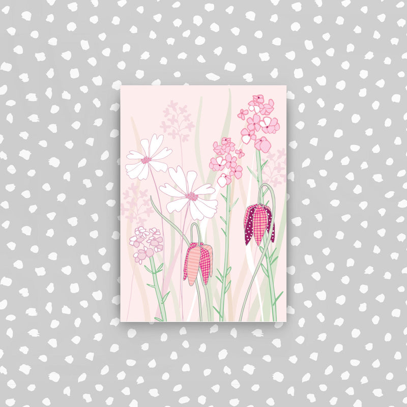 CPD41 - 5 mini cards pack - Flowers on pink