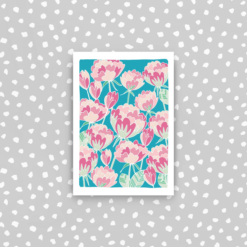 D47 - Pink and blue flower pattern mini card