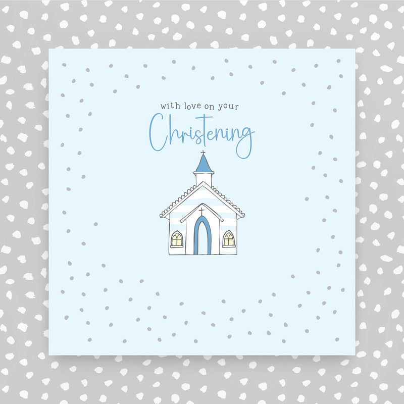 With Love on your Christening blue greeting card (GR13)