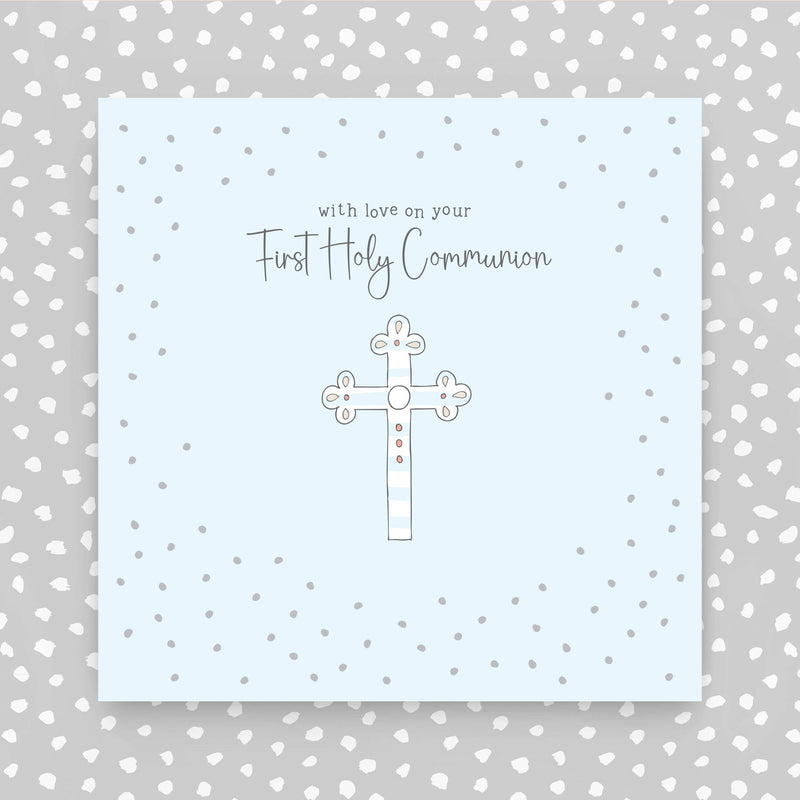 GR17-B - With Love on your First Holy Communion with a blue background greeting card