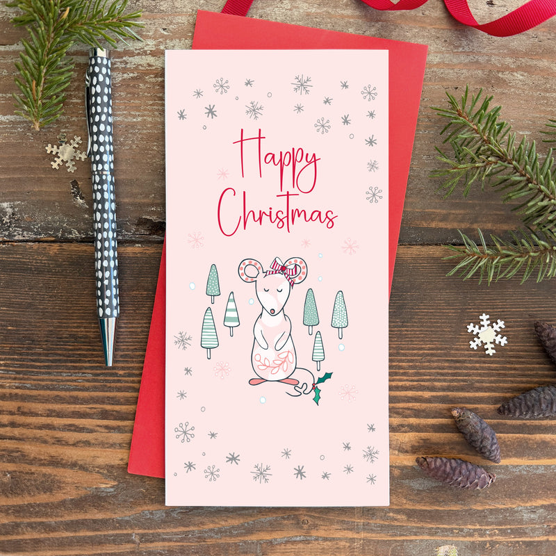 Christmas Money Wallet featuring a pink mouse (MW46)