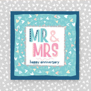 Anniversary Card with 'Mr & Mrs' text on a patterned background