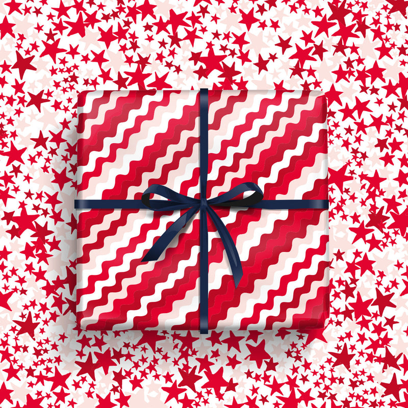 Christmas gift wrap - Red & Pink Wavy Lines (2 sheets - WR65)