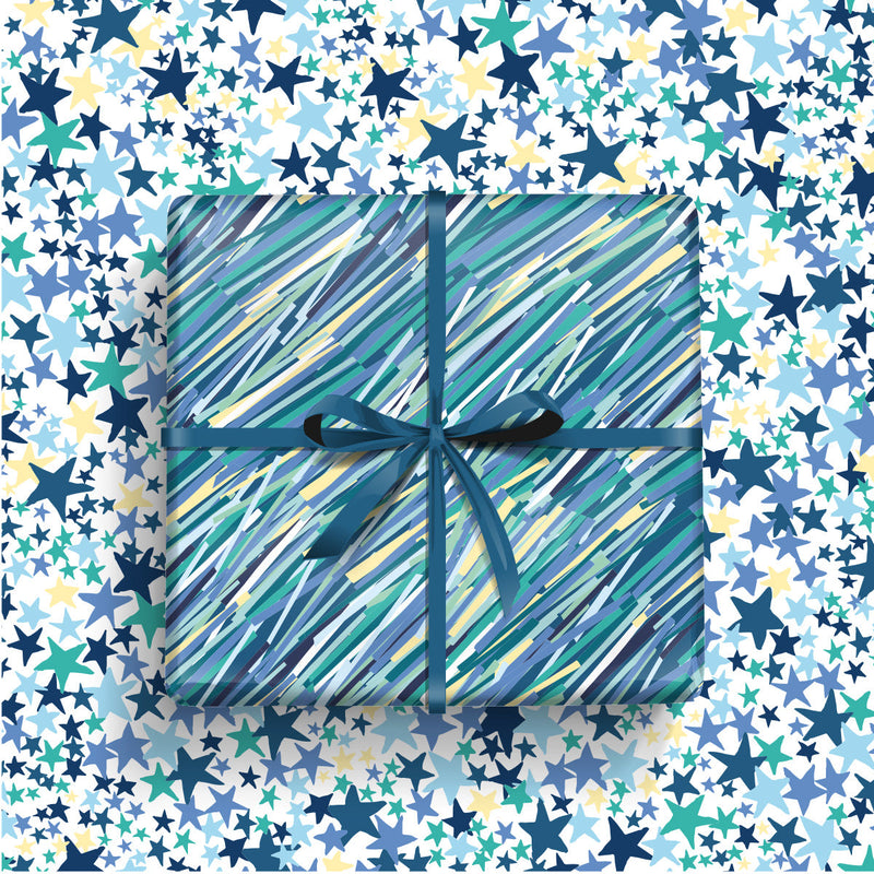 Gift Wrap - Blue Layered Lines (2 sheets - WR70)