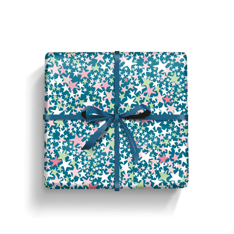 Gift Wrap - Pink & Green Stars (2 sheets - WR73)