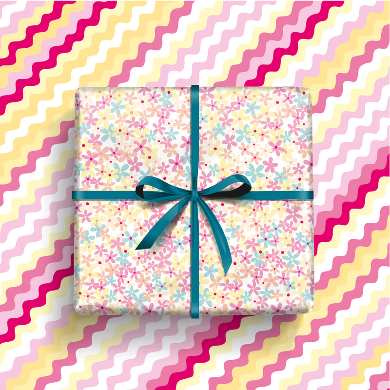 Gift Wrap - Ditsy Pink & Yellow Flowers (2 sheets - WR74)