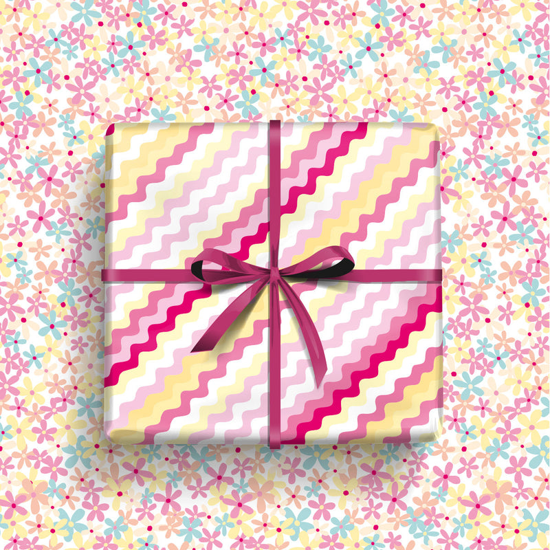 Gift Wrap - Pink & Yellow Wavy Lines (2 sheets - WR75)