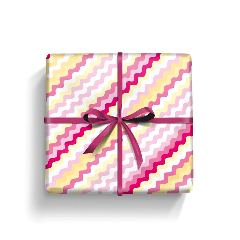Gift Wrap - Pink & Yellow Wavy Lines (2 sheets - WR75)