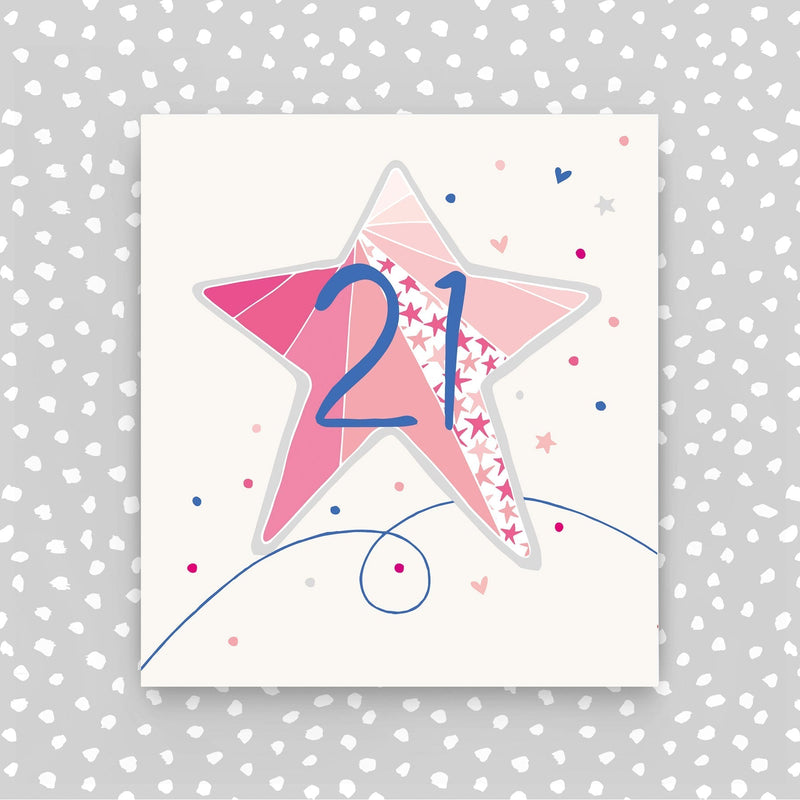 21st birthday card - Pink Star (A44)