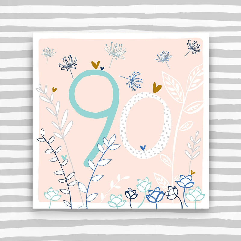 90th Birthday card  - flowers (FB91)