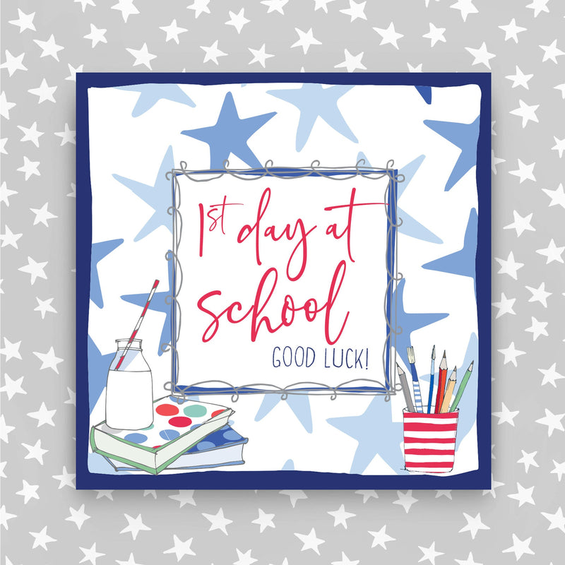 1st Day at School Greeting Card - Blue Stars (TF06)